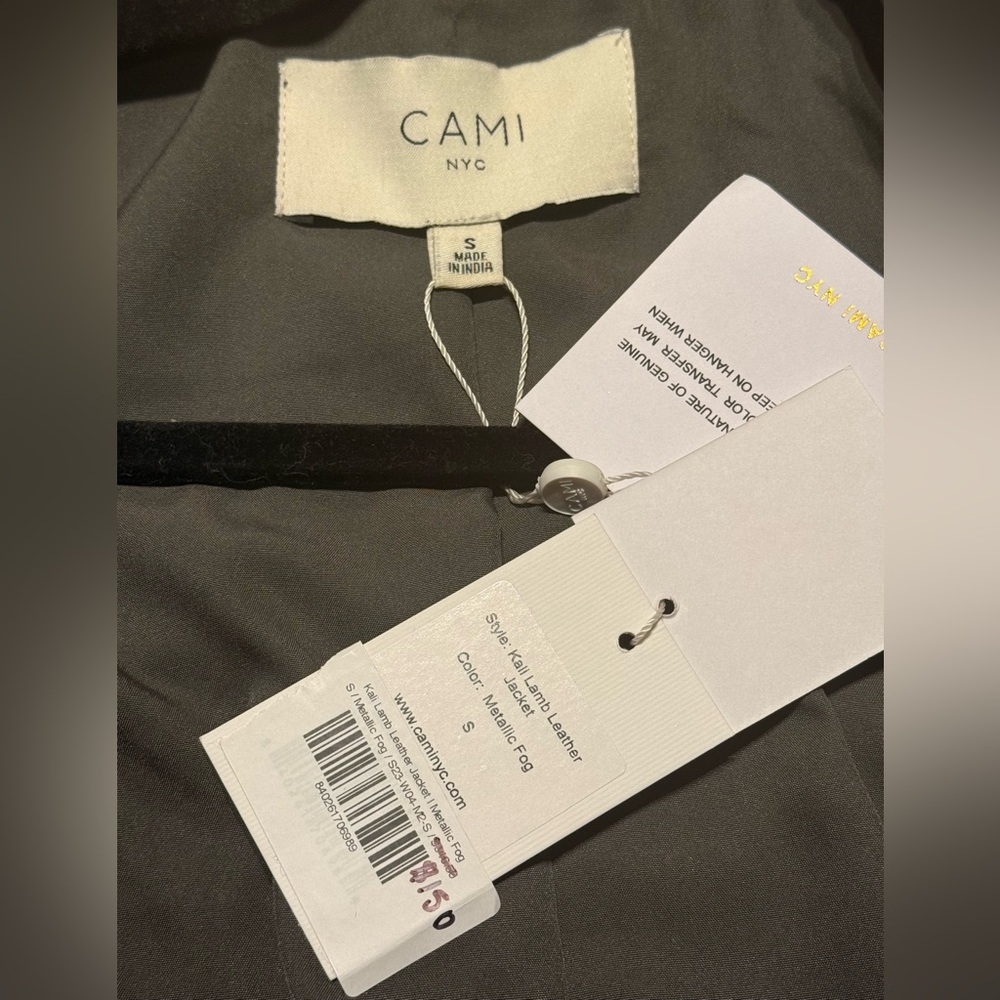 NWT Cami NYC Shimmering Metallic Silver Leather Bomber Moto Jacket Size S - Picture 5 of 11